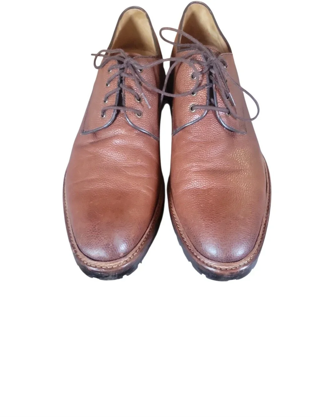 Warfield & Grand Men's Hobbs Cognac Pebble-Grain Leather Derby Shoes Sz 10